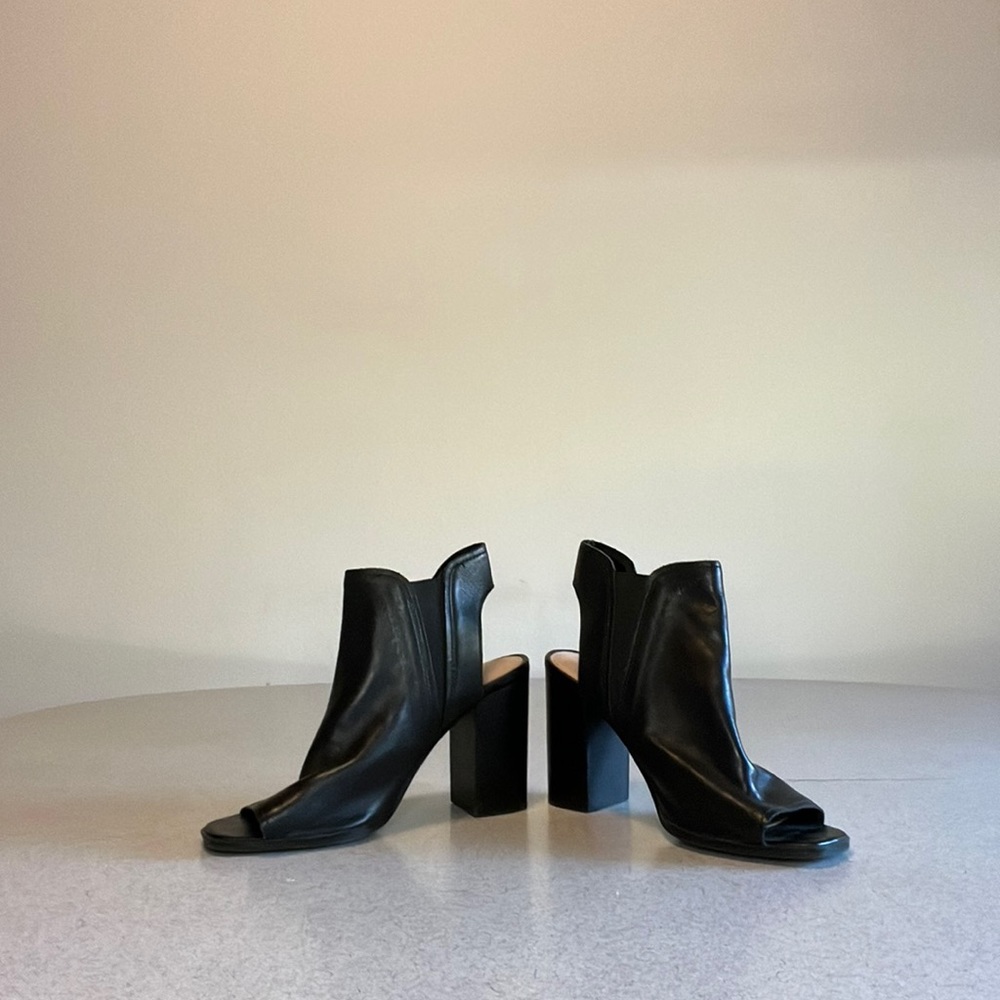 ALDO black genuine leather peep toe booties size 9
